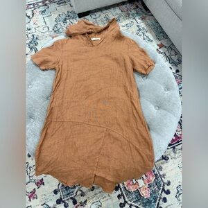 LANDS DOWNUNDER  100% Linen Asymmetrical Hooded Dress Lagenlook Artsy Italy Sm